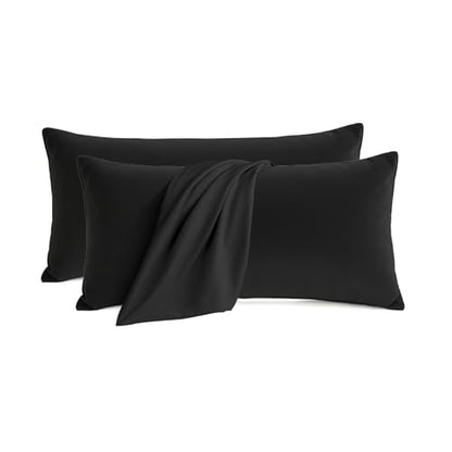 Set of 2 Brushed Microfiber Pillowcases 20x36 inch Black - color: Black, size: King