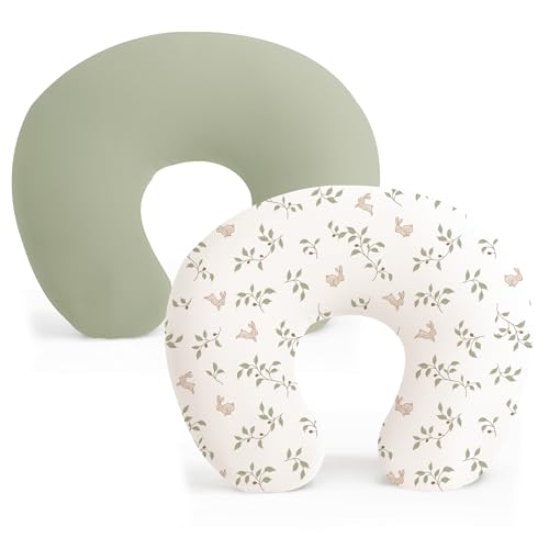 Konssy 2 Pack Nursing Pillow Covers, Soft Stretchy Cover for Breastfeeding - color: Fog Green, Rabbit