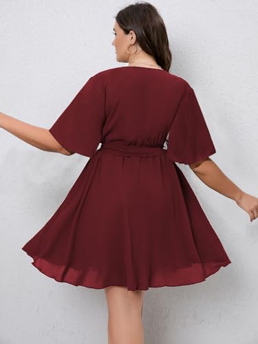 SCOMCHIC Women's Plus Size Wrap Summer Mini Dress - color: Burgundy, size: 4X-Large Plus