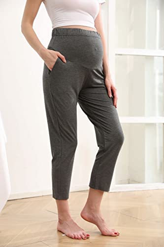 Maternity Lounge Pants Pregnancy Trousers Over The Belly Stretchy Activewear, Maternity Clothes Sweatpants with Pockets - color: Grey, size: Medium