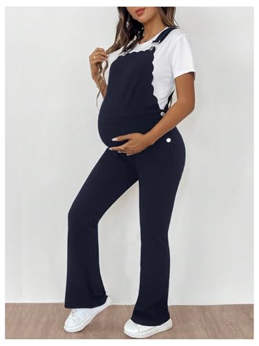 OYOANGLE Women's Maternity Side Button Jumpsuit Sleeveless Overalls - color: Deep Blue, size: XX-Large