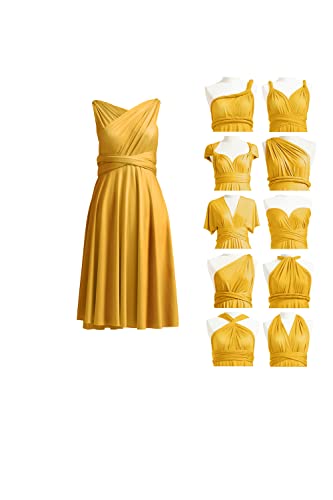 72styles Multi-Way Wrap Short Infinity Dress for Bridesmaids - color: Mustard Yellow