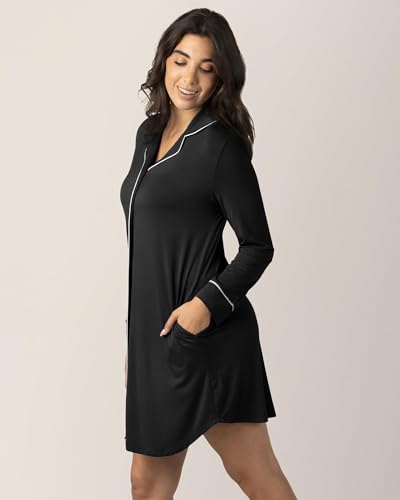 Kindred Bravely Clea Long Sleeve Maternity Nursing and Postpartum Nightgown - color: Black, size: X-Large