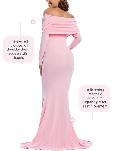 Glampunch Off Shoulder Maternity Dress for Photoshoot,Ruched Maternity Gown - color: Pink, size: Medium