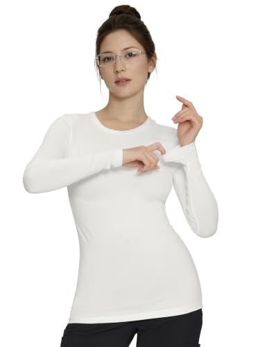 Underscrub Long Sleeve Women High Crew Neck Comfort Tee, Scrub Undershirt - color: White, size: X-Small