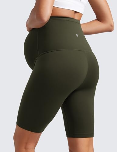 CRZ YOGA Maternity Biker Shorts 8" - color: Olive Green, size: Medium