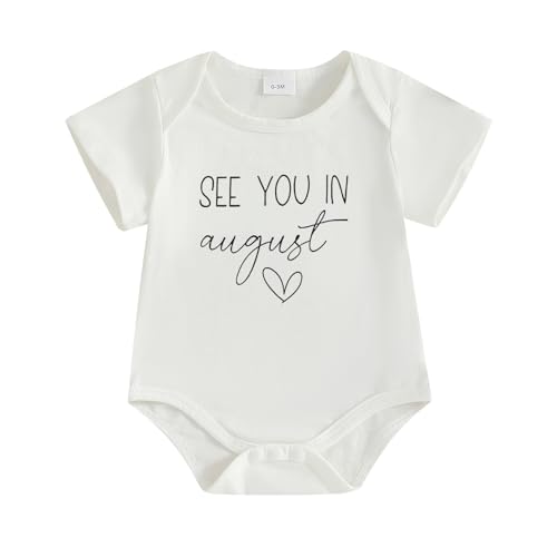 Yccutest Surprise Pregnancy Announcement Baby Onesie Newborn Infant Reveal Ideas Baby Announcement Bodysuit Unisex 0-3 Months - color: White August, size: 0-3 Months