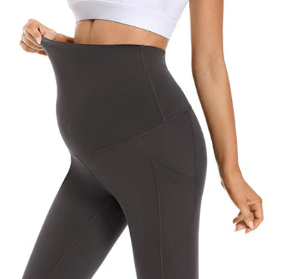Foucome Women's Fleece Lined Maternity Leggings with Pockets - color: Grey, size: Small