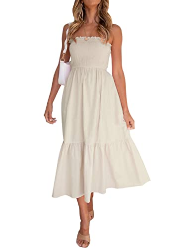 ZESICA Women's 2026 Summer Boho Strapless Maxi Dresses - color: Solidbeige, size: XX-Large