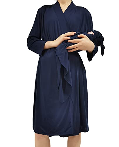 Mommy Robe for Maternity with Matching Swaddle Blanket Girls Boys, Delivery Labor Robe for Hospital Women Dress - color: C4 Robe+swaddle+headband+hat, size: Large