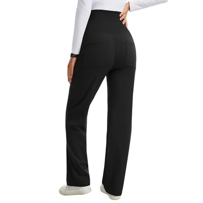 Women's Maternity Scrub Pants with 6 Pockets & 4-Way Stretch - color: Black, size: Medium