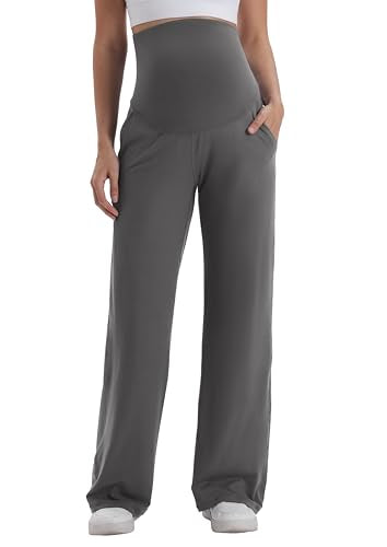 Maternity Pants Wide Leg Stretchy Pregnancy Trousers - color: Dark Grey, size: Medium