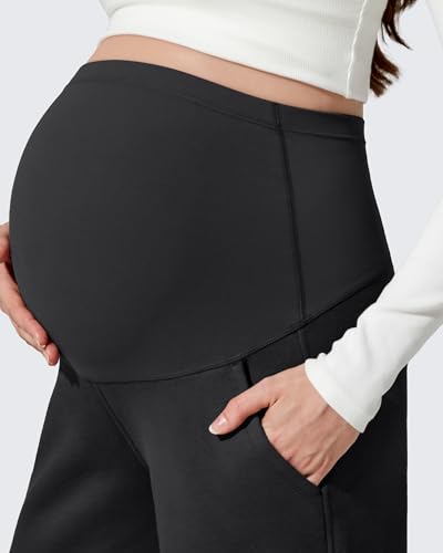 G4Free Flurrylux Fleece Lined Maternity Wide Leg Pants Pregnancy Sweatpants - color: Black, size: X-Large