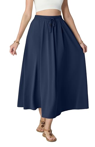 HiMONE Womens Satin Maxi Skirt High Waisted A Line Elegant Long - color: Navy, size: Medium