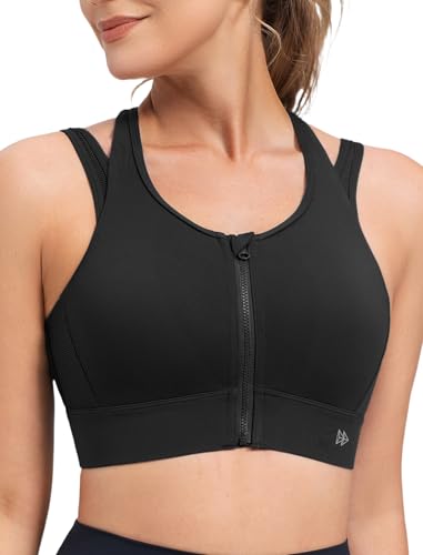 Yvette Women Front Closure Sports Bra for Running,Black,2XL D/DDD