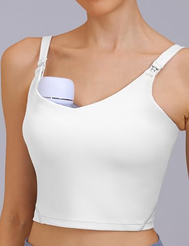 Nursing Tank Top for Breastfeeding Sports Bras - color: White, size: Small