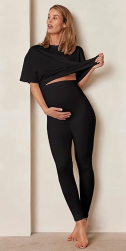 BUMPSUIT Maternity Leggings Over The Belly - Supportive Pregnancy Pants with Pockets | Stretchy Soft Bump - size: Medium