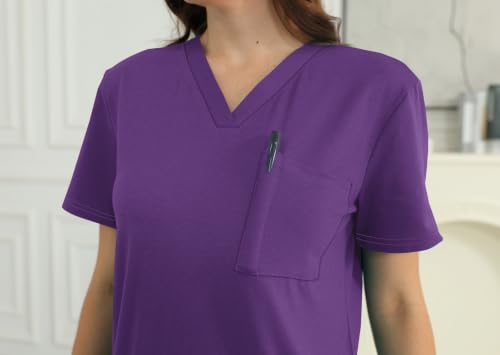 Womens Short Sleeve Tops V Neck T Shirts with 3 Pockets Tees - color: Dark Purple, size: Small