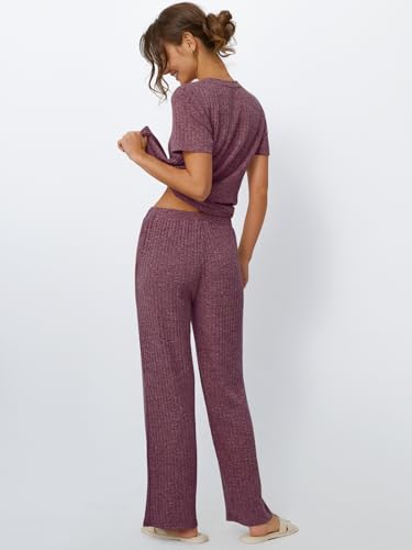 LILLUSORY Womens Lounge Sets 2 Piece Matching Travel Outfits - color: Winered, size: Medium