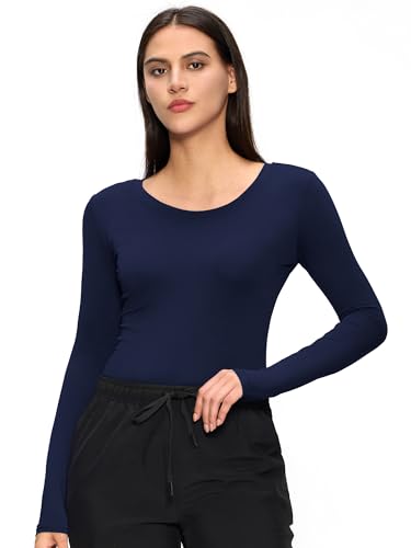 Underscrub Long Sleeve Women Crew Neck Comfort Tee, Scrub Undershirt - color: Navy Blue, size: X-Small