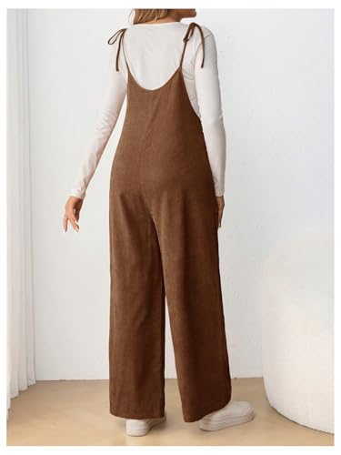 OYOANGLE Women's Maternity Overalls Spaghetti Strap Pregnancy Jumpsuits - color: Brown, size: XX-Large