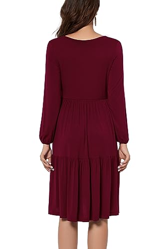 Smallshow Women's Maternity Dress Ruffle Long Sleeve Pregnancy Clothes - color: Maroon, size: Medium