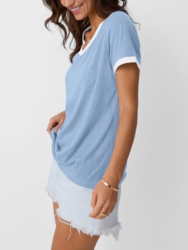 AUTOMET Womens Short Sleeve T-Shirts V Neck Summer Tops Comfy Clothes 2026 - color: Blue, size: X-Large