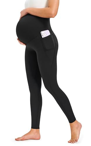 JOYSPELS Smooth Feeling Maternity Leggings Over The Belly with Pockets Workout Pregnancy Pants - color: Black, size: Small