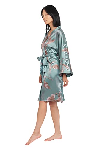 KIM+ONO Satin Short Kimono Robe for Women - color: Ayame - Jade