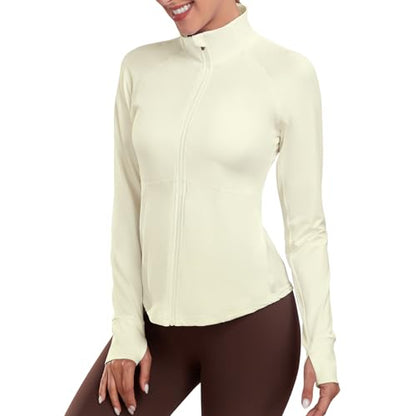 Women's Athletic Jackets Lightweight Workout Jackets Zip Up Running Jackets - color: Khaki, size: Medium