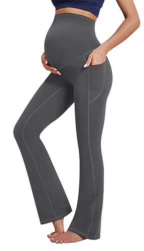 Fleece Lined Maternity Pants for Women Soft Maternity Leggings Over Belly - color: Dark Gray, size: X-Large