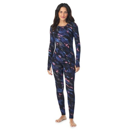 Cuddl Duds Lightweight 2 Piece Active Base Layer Matching Sets for Women - color: Black Brushstrokes, size: X-Large