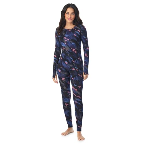 Cuddl Duds Lightweight 2 Piece Active Base Layer Matching Sets for Women - color: Black Brushstrokes, size: 3X-Large