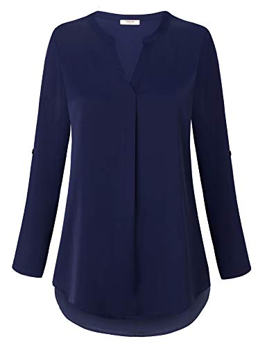 Timeson Women's Casual Chiffon V Neck 3/4 Sleeve Blouse Tops - color: Blue, size: XX-Large