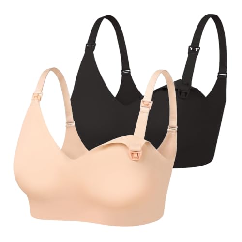 As Fairy Nursing Bras for Breastfeeding Wireless Jelly Support Bra - color: 2 Pack:nude+black, size: X-Large