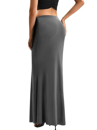 KIFOVEN Women's High Waist Elastic Maxi Skirt - color: Dark Gray, size: Medium