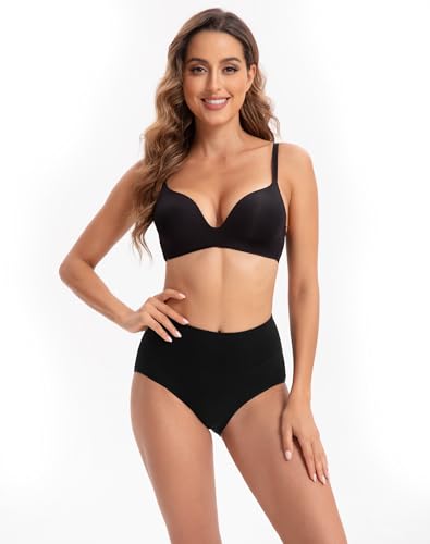 INNERSY Women's High Waisted Underwear Cotton Panties Regular & Plus Size 5-Pack - color: Solid Black, size: X-Large