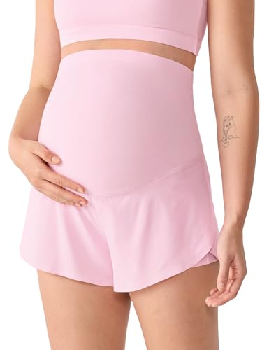 MOMANDA Athletic Maternity Dolphin Shorts 3" - color: Sweet Pink, size: Medium