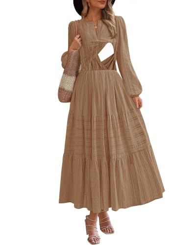 CzzzyL Nursing Fall Dresses for Women Maxi Dress with Pockets - color: Coffee, size: Medium