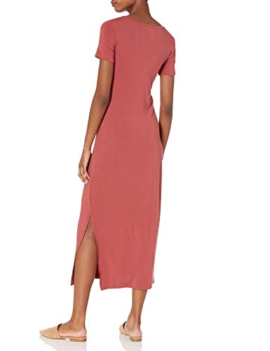 Amazon Essentials Women's Jersey Standard-Fit Short-Sleeve Crewneck Side Slit Maxi Dress - color: Brick Red, size: Small