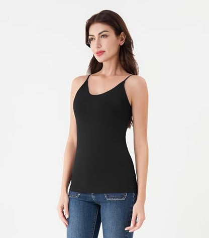 DAVID ARCHY Women's Bamboo Rayon Camisole Tank Tops No Shelf Bra, 3 Pack - color: Black, size: Large