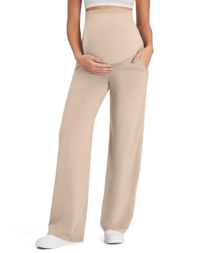 G4Free EverGoing Maternity Pants Over the Belly Pregnancy Work Trousers - color: Light Khaki, size: X-Large