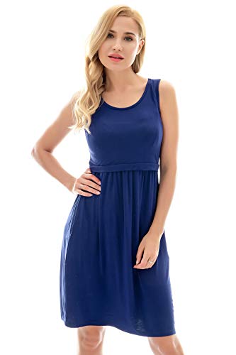 Bearsland Women's Sleeveless Maternity Dress Nursing Breastfeeding Dresses with Pockets - color: Blue, size: Small