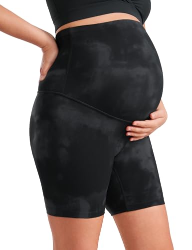 CRZ YOGA Maternity Biker Shorts 6" - color: Black Tie Dye, size: Small