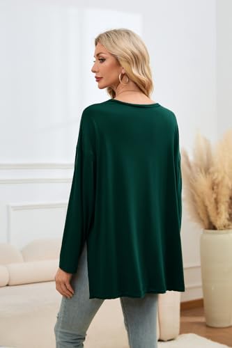 Smallshow Women's Long Sleeve Maternity Shirts Loose Tunic Pregnancy Tops - color: Deep Green, size: Large