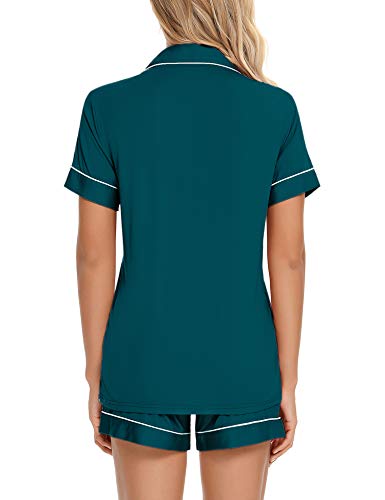 Senert Womens Pajamas Set Short Sleeve Sleepwear - color: A Green With Line, size: Medium