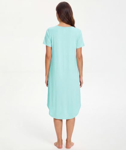 GYS Bamboo Viscose Nightgowns for Women Short Sleeve Sleep Shirt - color: Aqua, size: X-Large