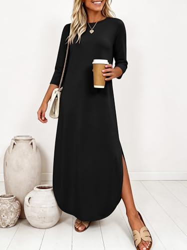 ANRABESS Women’s Air Layer 3/4 Sleeve Fall Maxi Dress & Pockets - color: Black, size: Small