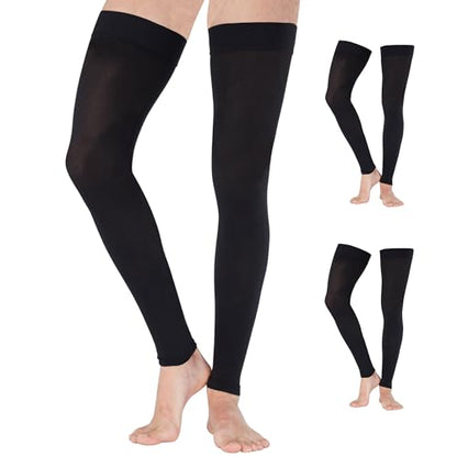 MOJO 3 Pairs Unisex Compression Thigh-High Sleeves, 20-30mmHg - color: Black, size: Large