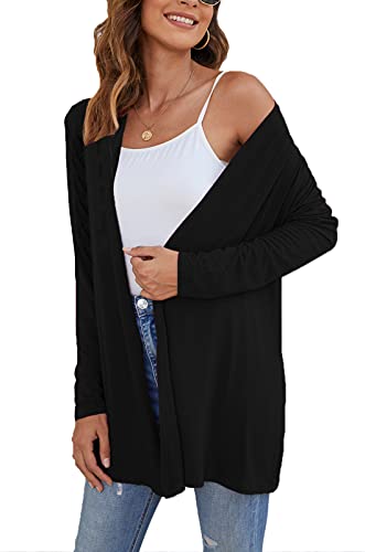 Ladlop Women's Lightweight Open Front Cardigans Long Sleeve Casual Soft Drape Fall Cardigan - color: Black, size: Small